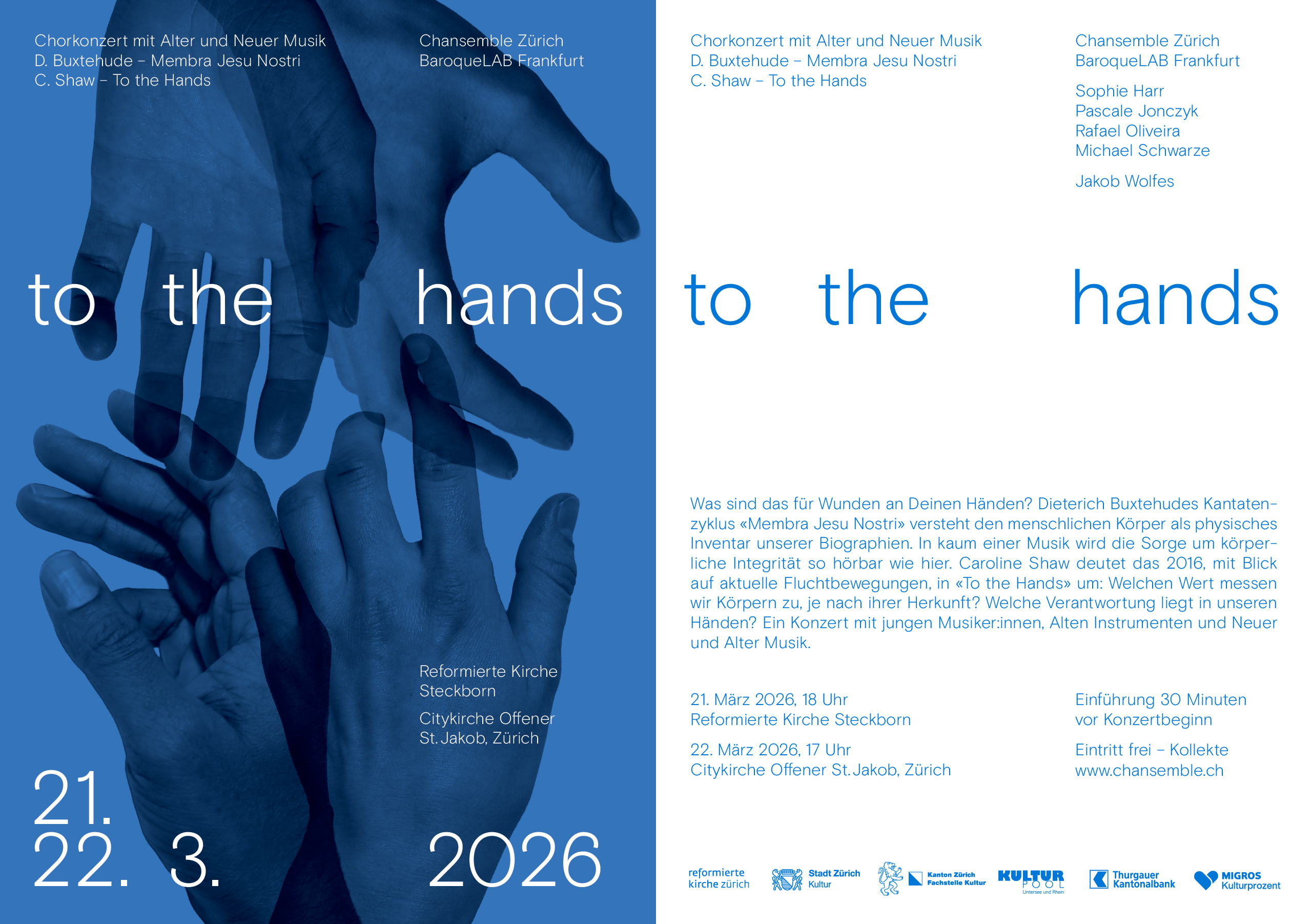 To the hands – Chorkonzert mit Alter und Neuer Musik 21./22.3.2026
